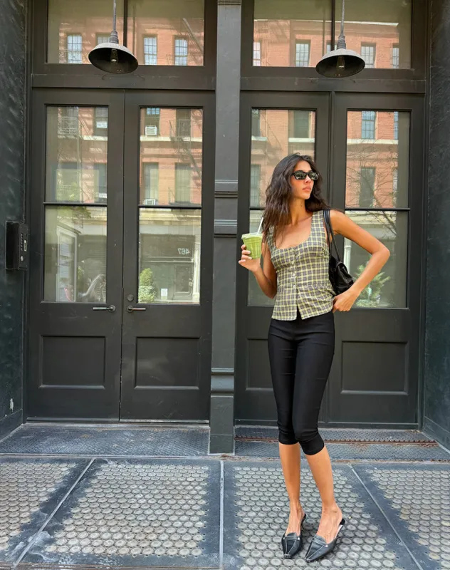 Ganita Button Through Vest Top in Yellow Check sold by Motel Rocks