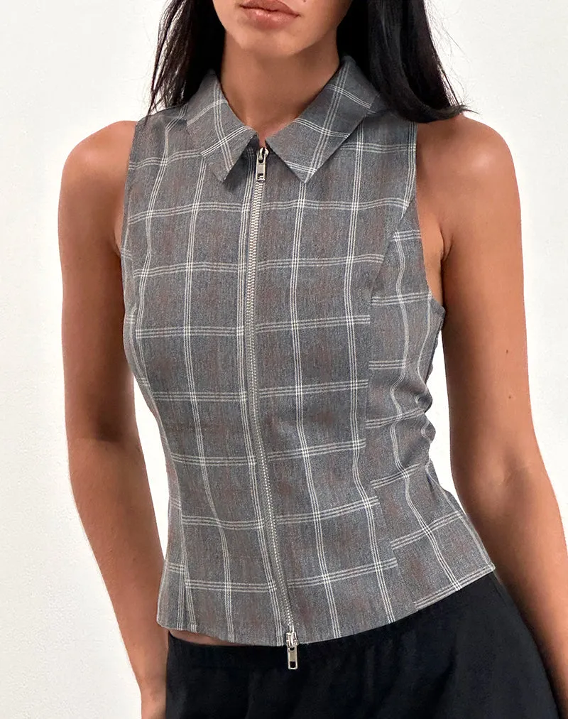 Janae Zip Vest Top in Grey Check sold by Motel Rocks product image thumbnail 3
