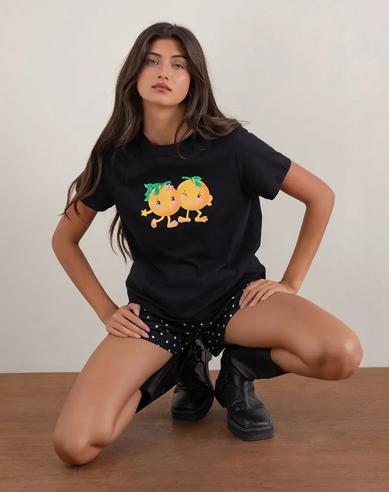 Saki Tee in Black with Printed Squeeze Me Orange sold by Motel Rocks product image thumbnail 2