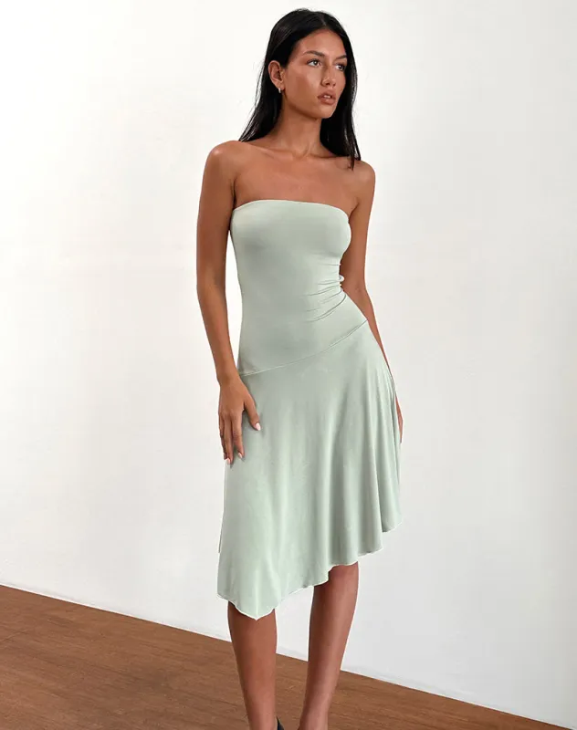 Akira Bandeau Midi Dress in Slinky Sage sold by Motel Rocks