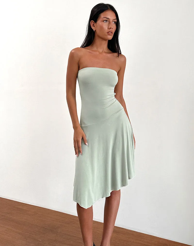 Akira Bandeau Midi Dress in Slinky Sage sold by Motel Rocks