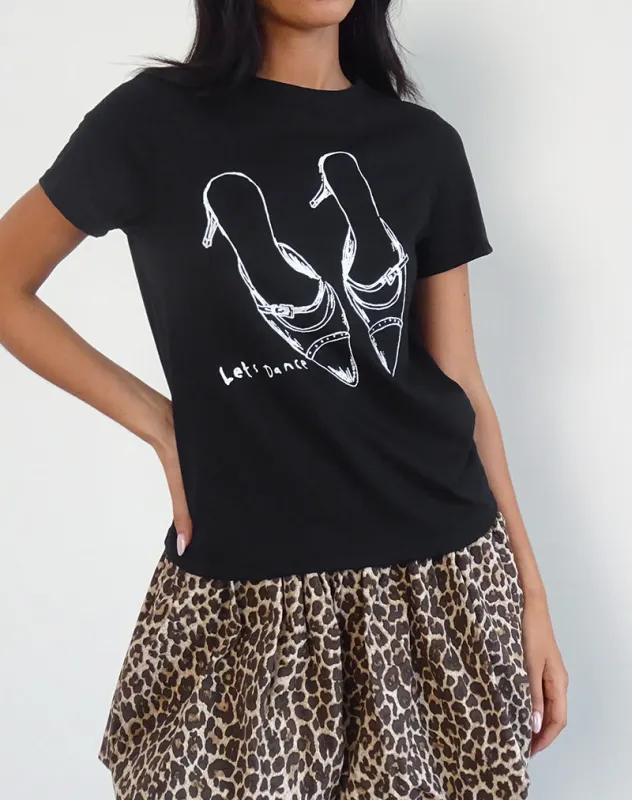 Saki Tee in Black with Lets Dance Print sold by Motel Rocks