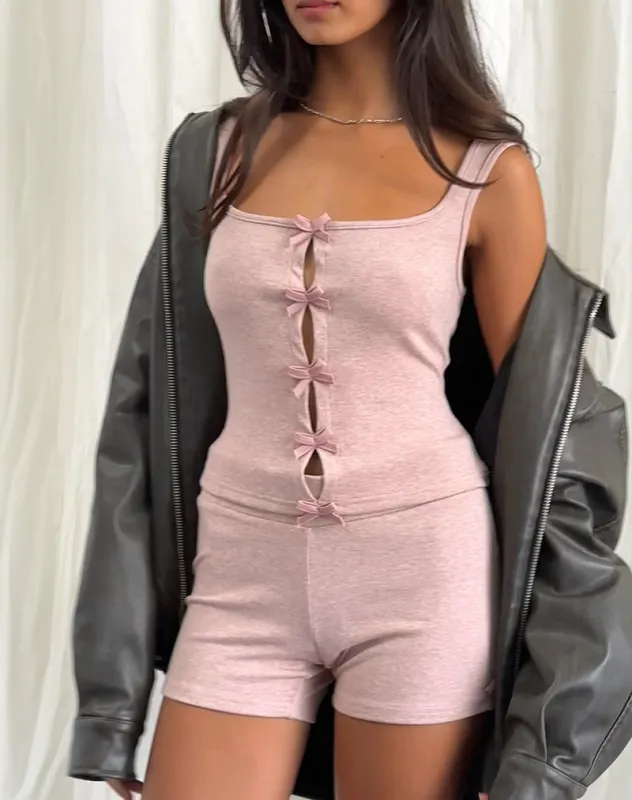 Vonnie Bow Vest Top in Knit Sandy Pink sold by Motel Rocks