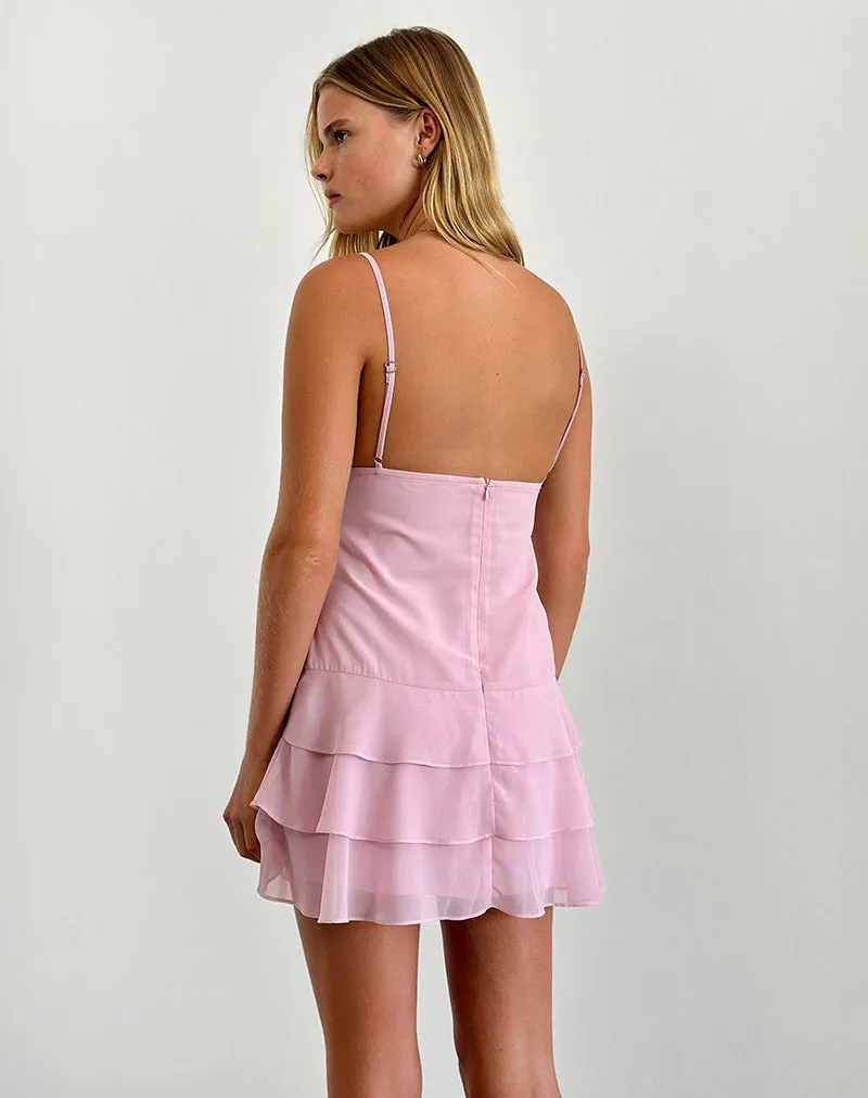 Riasi Ruffle Mini Dress in Chiffon Baby Pink sold by Motel Rocks product image thumbnail 3