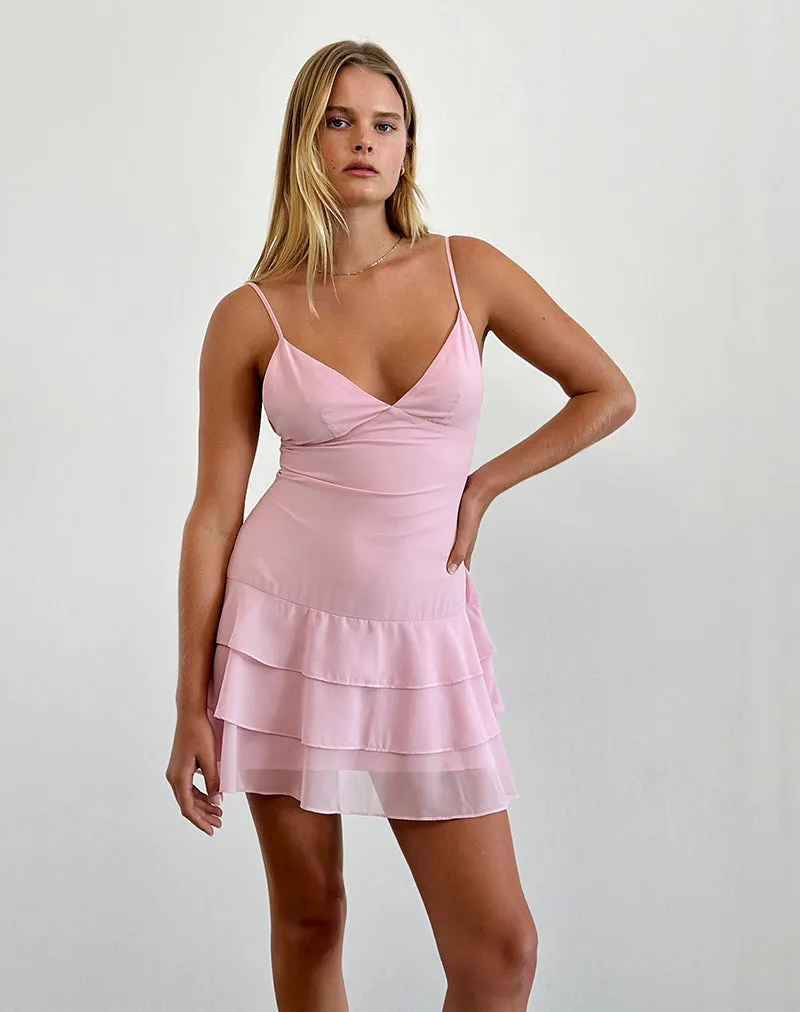 Riasi Ruffle Mini Dress in Chiffon Baby Pink sold by Motel Rocks product image thumbnail 4