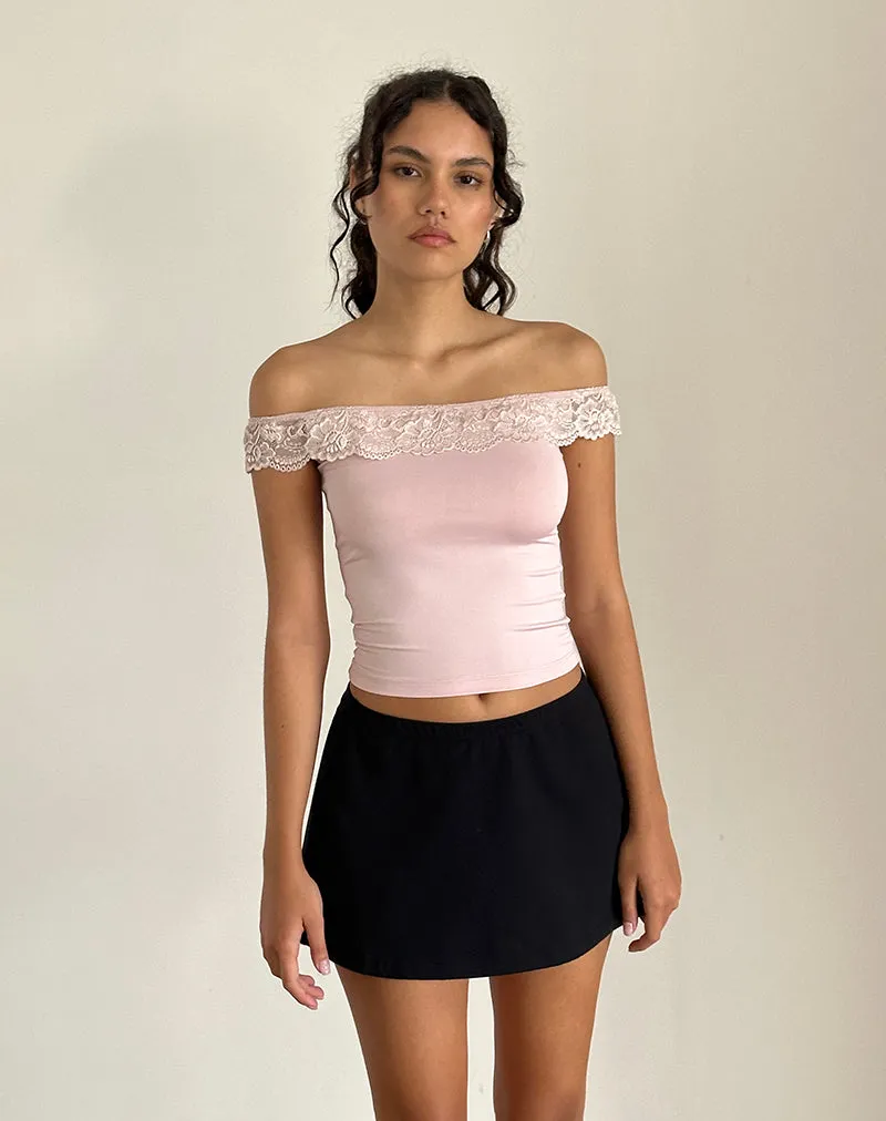 Nesel Bardot Top in Slinky Baby Pink sold by Motel Rocks