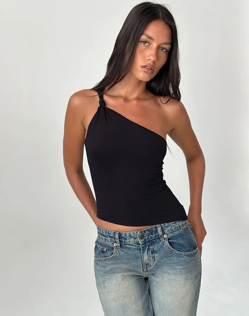 Idra Asymmetric Top in Ribbed Jersey Black sold by Motel Rocks