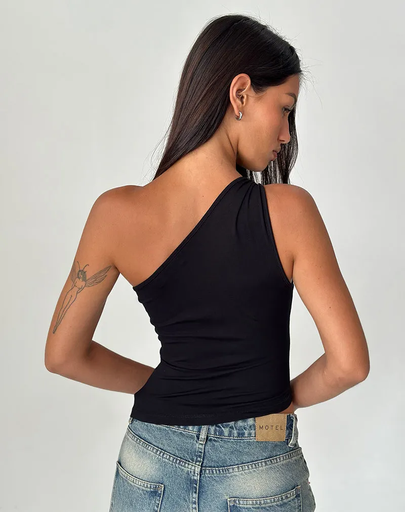 Idra Asymmetric Top in Ribbed Jersey Black sold by Motel Rocks product image thumbnail 3