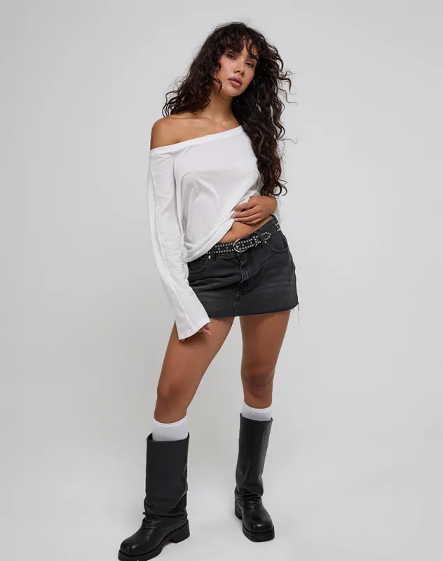 Damian Off The Shoulder Long Sleeve Basic Top in Ivory made by Motel Rocks