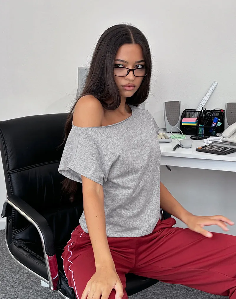 Balia Asymmetric Short Sleeve Basic Top in Grey Marl sold by Motel Rocks