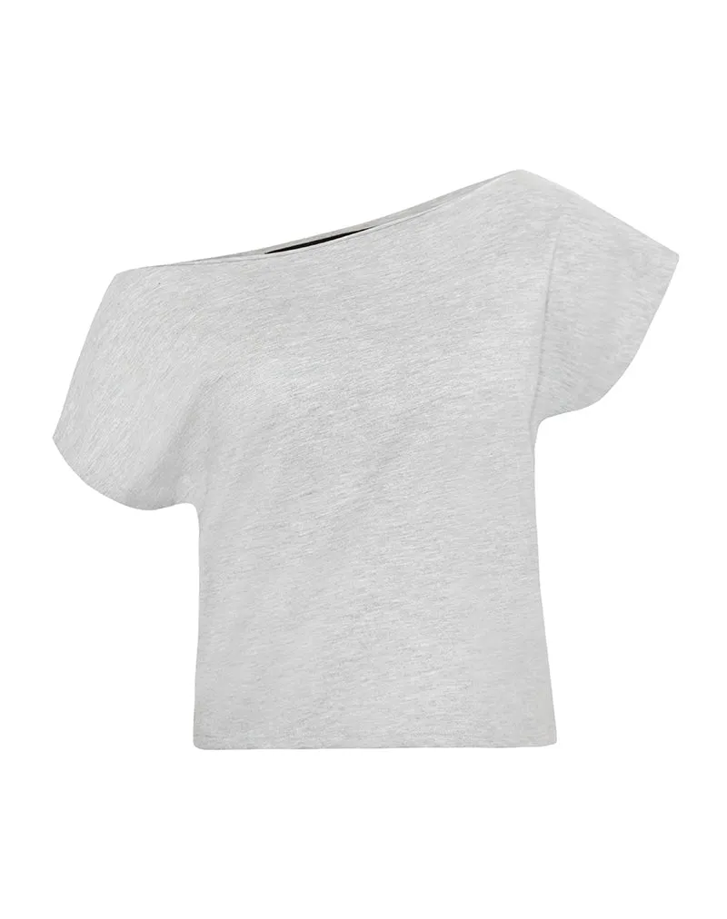 Balia Asymmetric Short Sleeve Basic Top in Grey Marl sold by Motel Rocks product image thumbnail 3