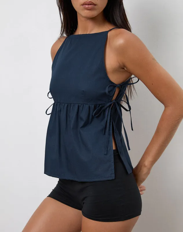 Palsi Tie Side Vest Top in Navy sold by Motel Rocks