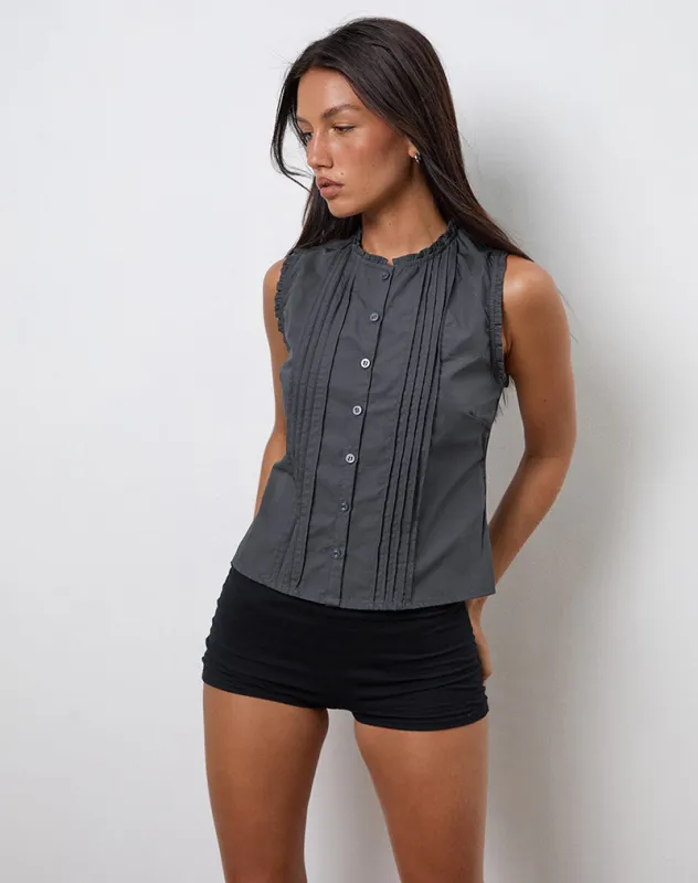 Yara Blouse in Poplin Charcoal Grey sold by Motel Rocks