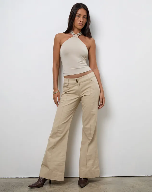 Lintira Slim Leg Trouser in Twill Sand sold by Motel Rocks