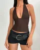 Cosimo Halter Neck Top in Textured Mesh Brown sold by Motel Rocks