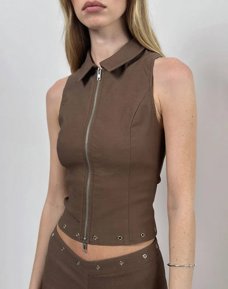 Janae Studded Vest in Tailoring Brown sold by Motel Rocks product image thumbnail 2