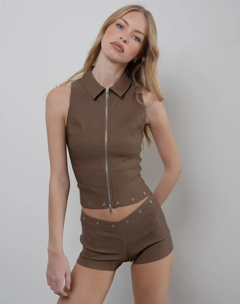Janae Studded Vest in Tailoring Brown sold by Motel Rocks product image thumbnail 5