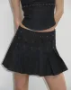 Gatlin Skirt in Chambray Studs Black sold by Motel Rocks