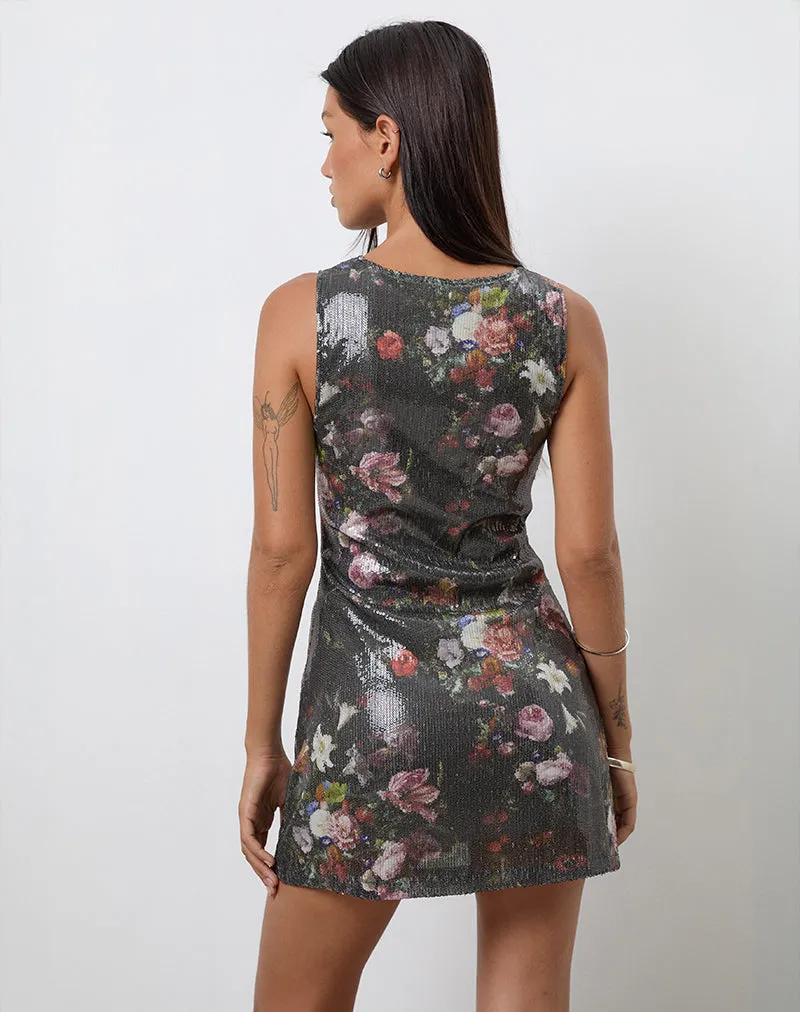 Zahira Mini Dress in Sequin Vintage Flower sold by Motel Rocks product image thumbnail 5