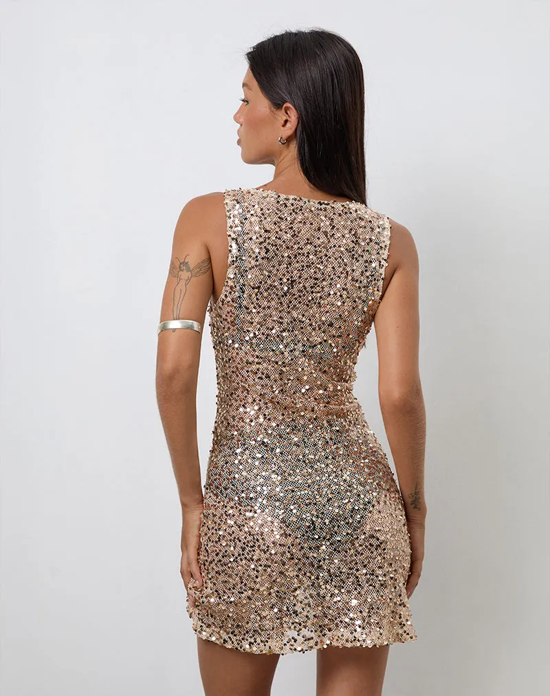 Zeyana Unlined Mini Dress in Sequin Gold sold by Motel Rocks product image thumbnail 5