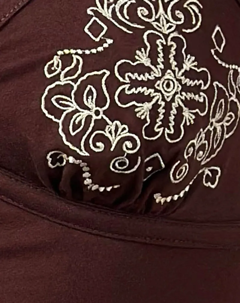 Mione Top in Bitter Chocolate with Floral Embroidery sold by Motel Rocks product image thumbnail 5