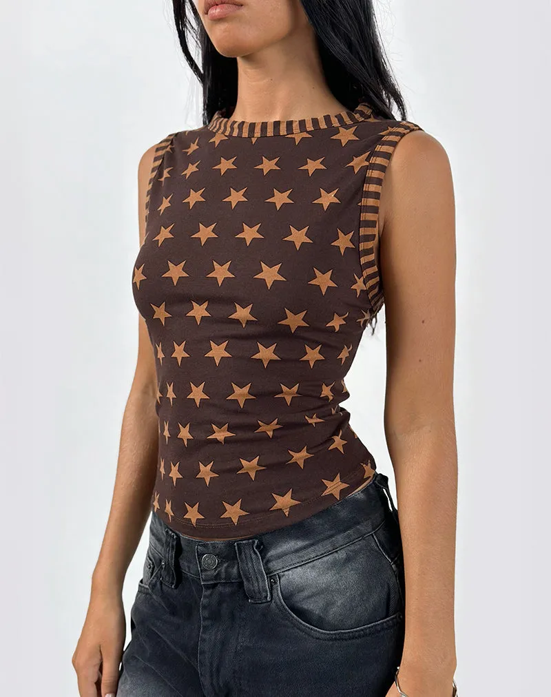 Haleen Top in Brown Star Stripe with Binding sold by Motel Rocks product image thumbnail 4