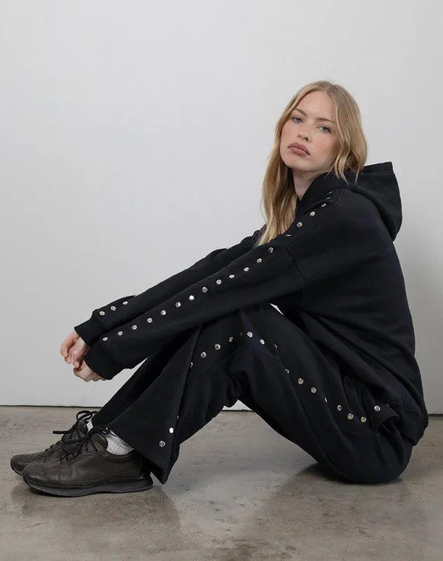 Max Hoodie in Black with Studs sold by Motel Rocks