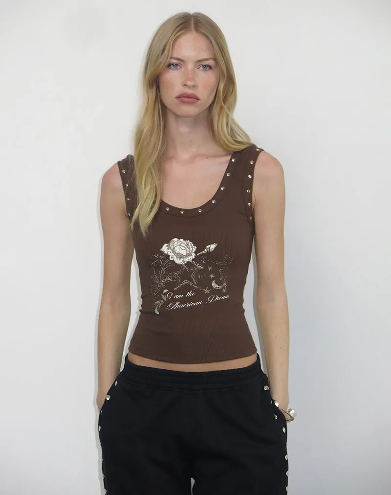 Daxio Vest Top in Cocoa American Dream with Studs sold by Motel Rocks