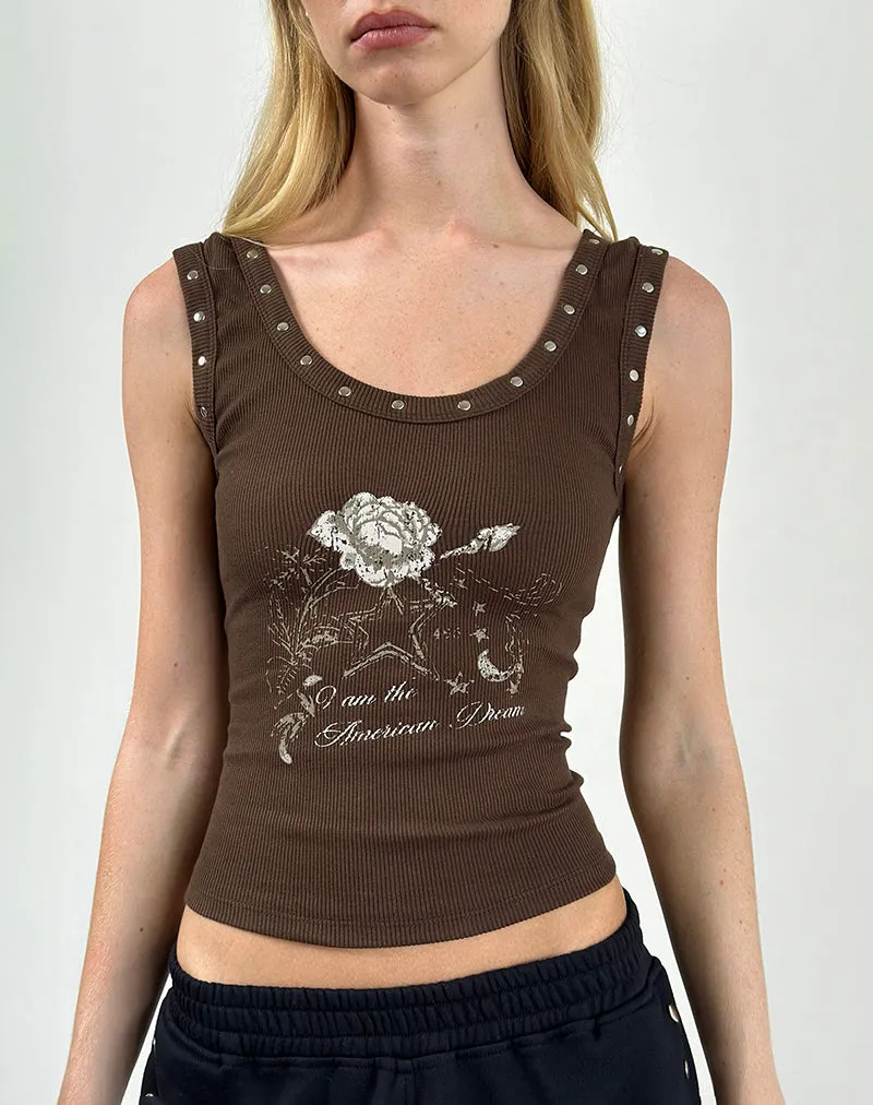 Daxio Vest Top in Cocoa American Dream with Studs sold by Motel Rocks product image thumbnail 4
