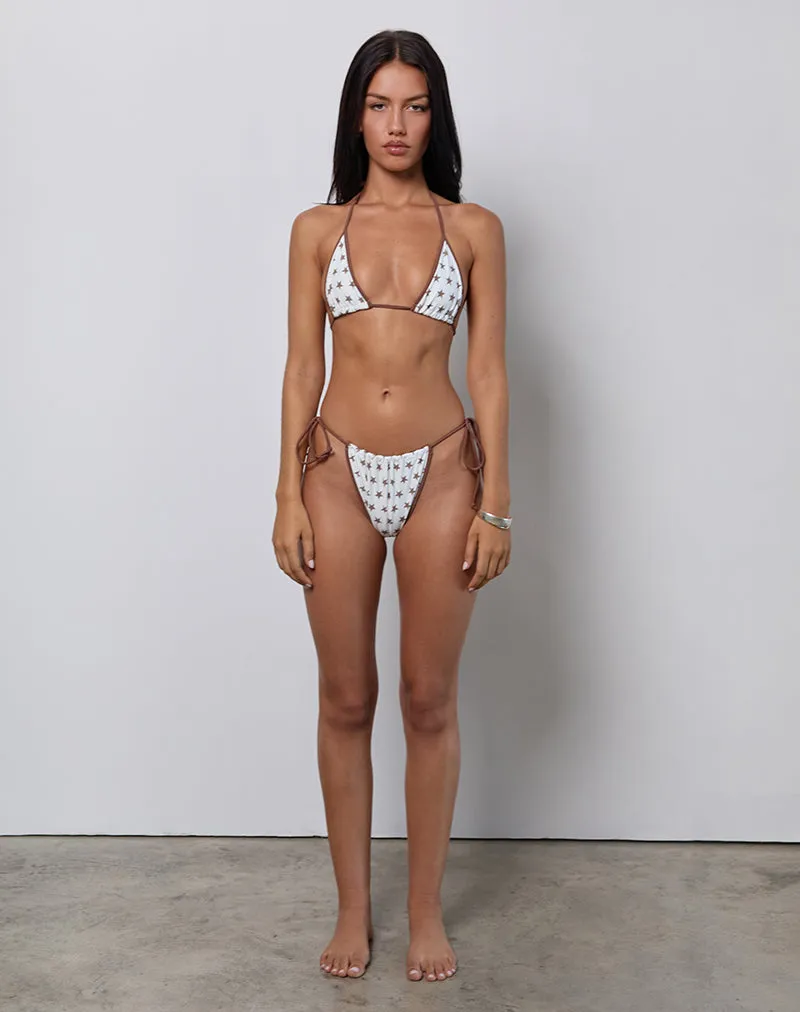 Leyna Bikini Bottom in White and Brown Star Print with Contrast Binding sold by Motel Rocks product image thumbnail 3