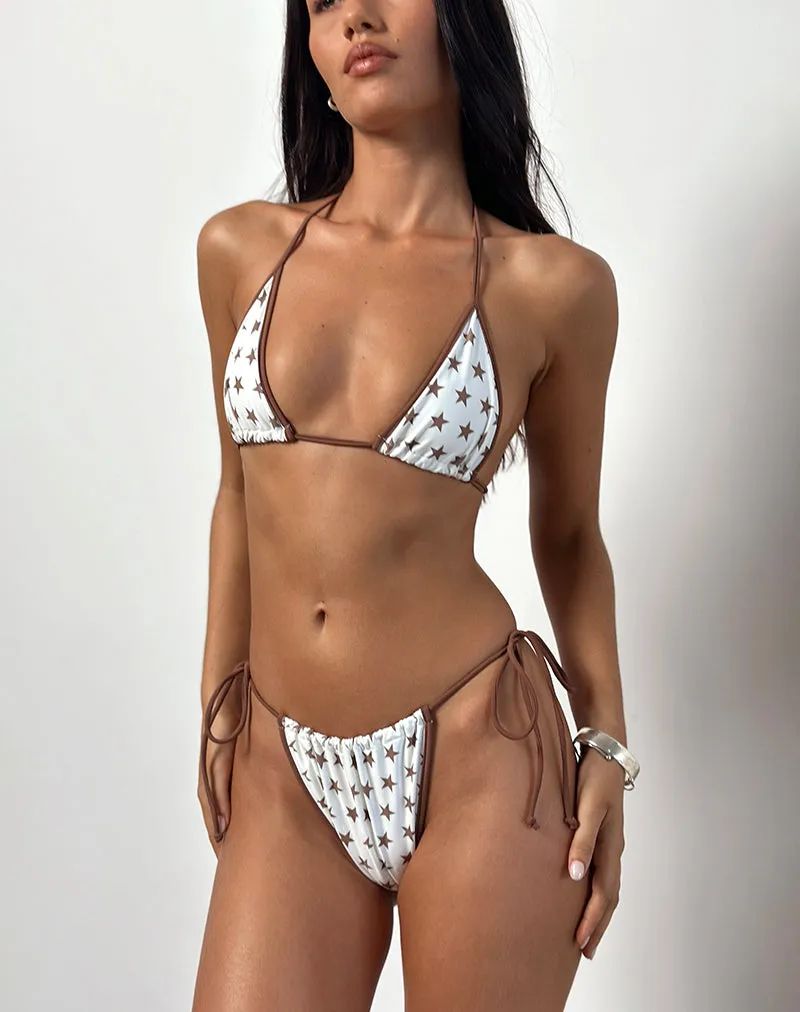 Leyna Bikini Bottom in White and Brown Star Print with Contrast Binding sold by Motel Rocks product image thumbnail 2