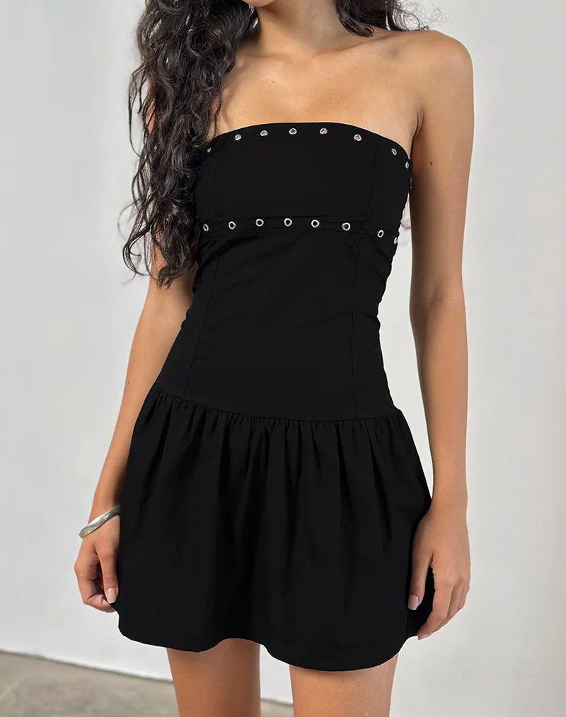 Kafridi Eyelet Mini Dress in Poplin Black sold by Motel Rocks product image thumbnail 3