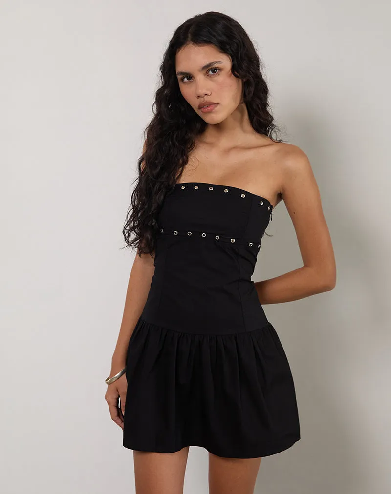 Kafridi Eyelet Mini Dress in Poplin Black sold by Motel Rocks product image thumbnail 2