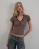 Yolla Top in Brown and Grey Stripe sold by Motel Rocks