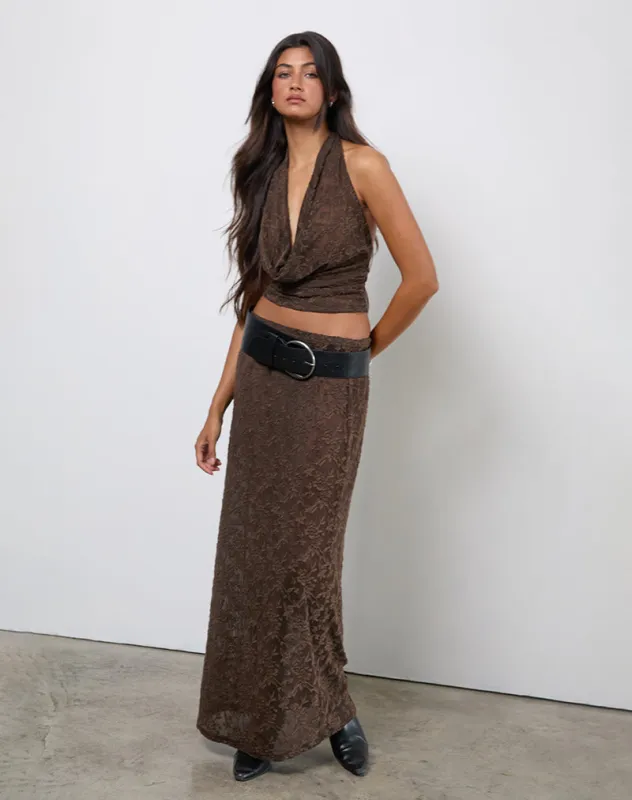 Tulus Skirt in Jacquard Knit Dark Brown sold by Motel Rocks