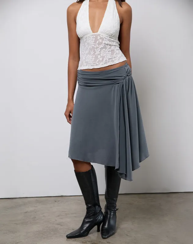 Harlan Asymmetric Midi Skirt in Cupro Grey sold by Motel Rocks