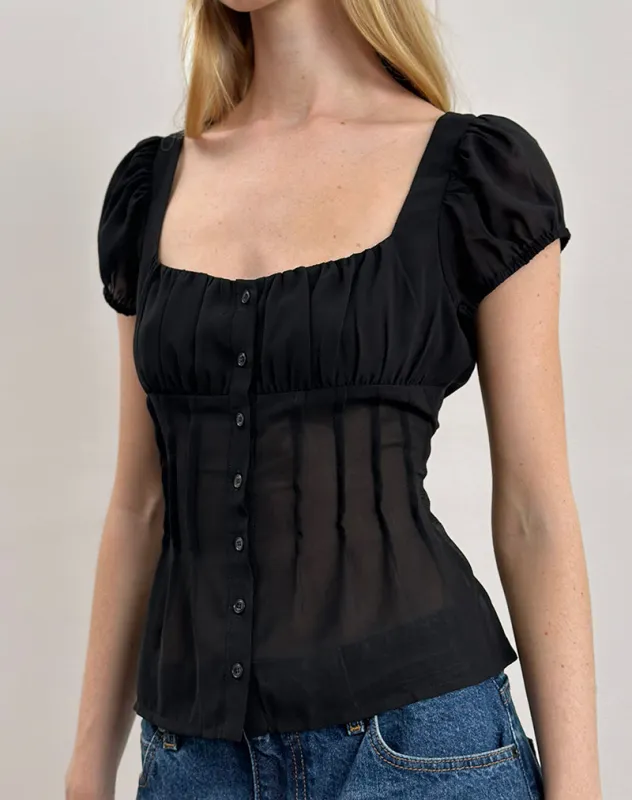 Rolina Blouse in Chiffon Black sold by Motel Rocks
