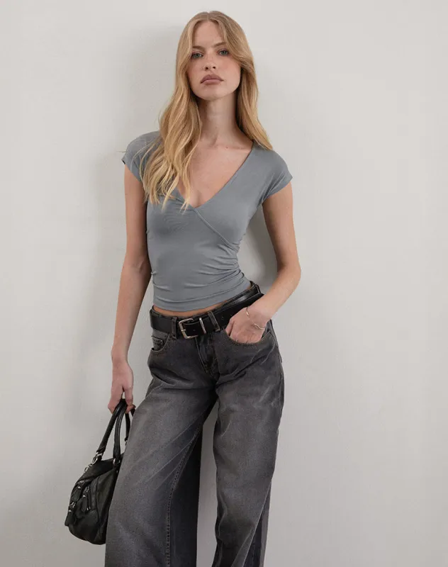 Dolores Wrap Top in Rayon Jersey Grey made by Motel Rocks