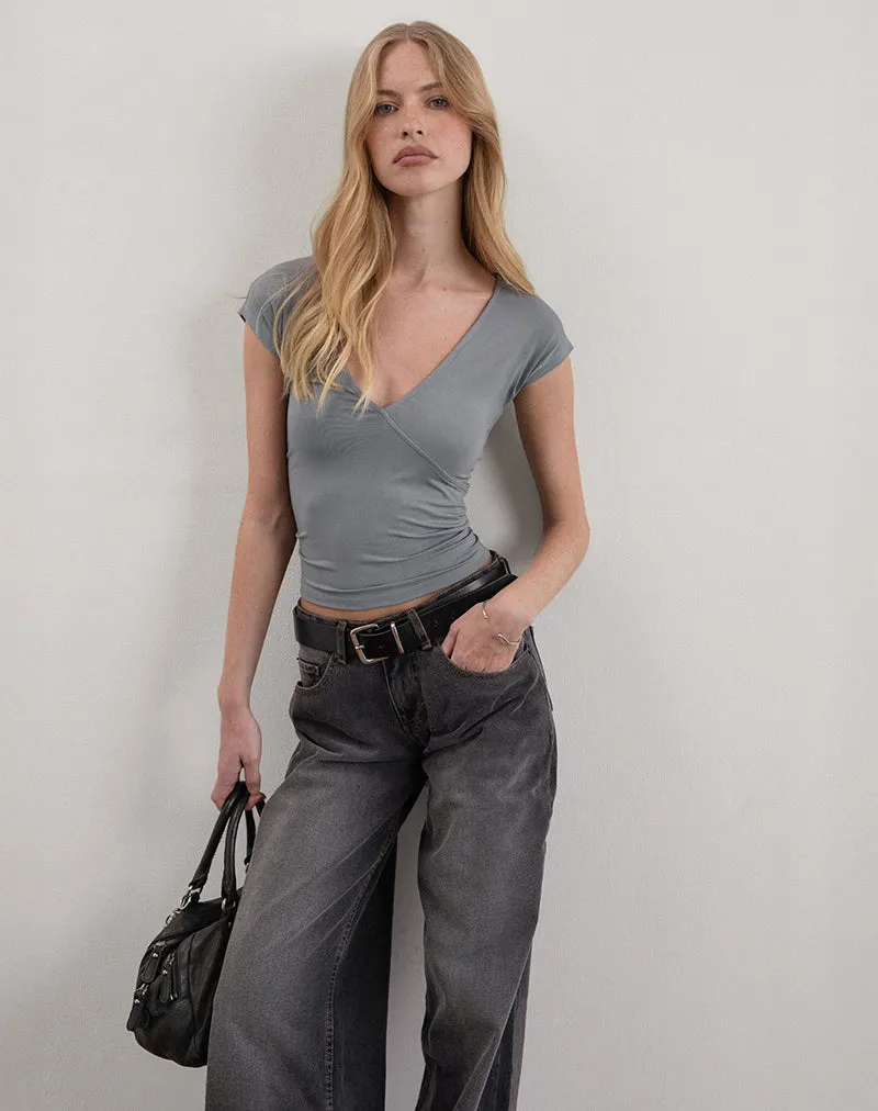 Dolores Wrap Top in Rayon Jersey Grey sold by Motel Rocks