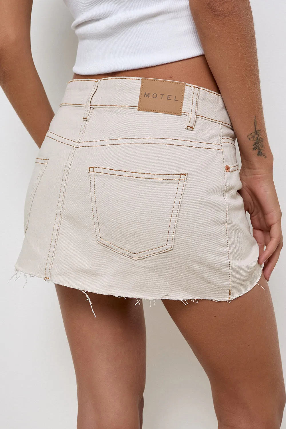 Raw Hem Denim Mini Skirt in Off White sold by Motel Rocks product image thumbnail 4