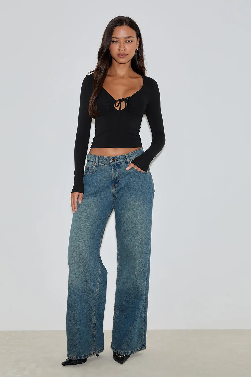 Kamisu Long Sleeve Keyhole Top in Black sold by Motel Rocks product image thumbnail 5