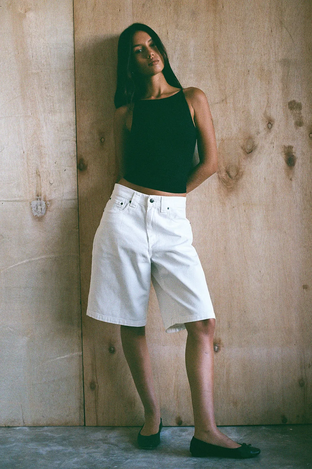 Low Rise Denim Skater Shorts in True White sold by Motel Rocks product image thumbnail 2