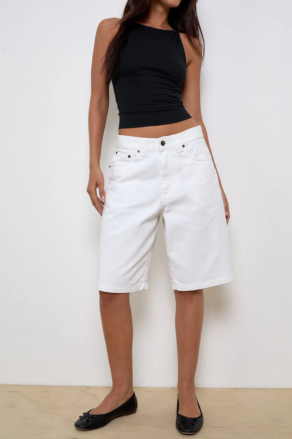 Low Rise Denim Skater Shorts in True White sold by Motel Rocks product image thumbnail 3