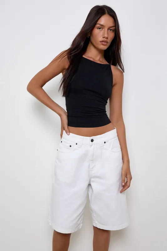 Low Rise Denim Skater Shorts in True White sold by Motel Rocks