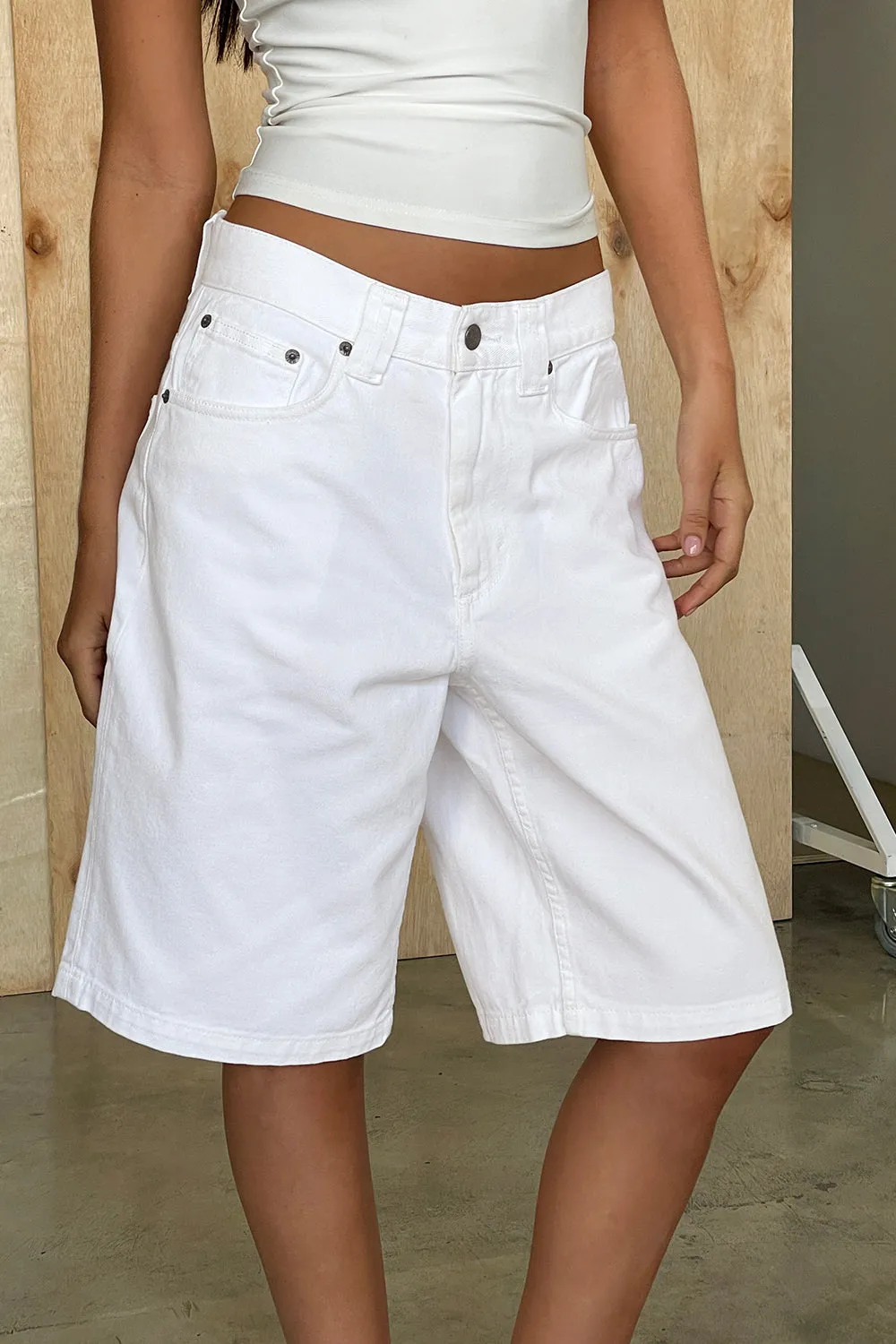 Low Rise Denim Skater Shorts in True White sold by Motel Rocks product image thumbnail 4