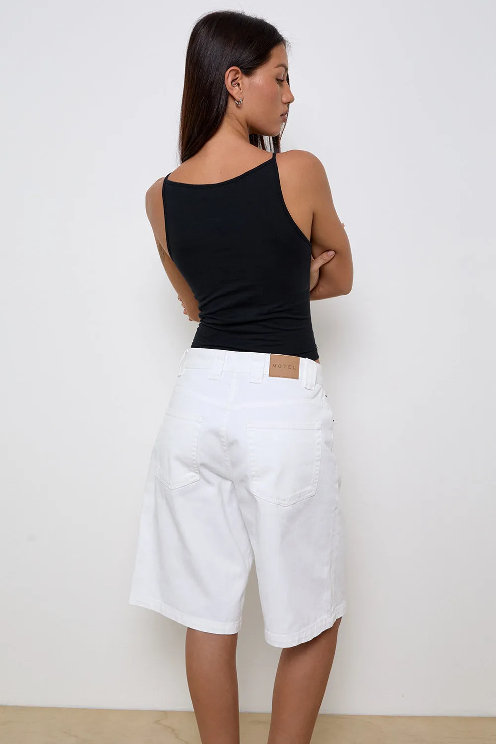 Low Rise Denim Skater Shorts in True White sold by Motel Rocks product image thumbnail 5