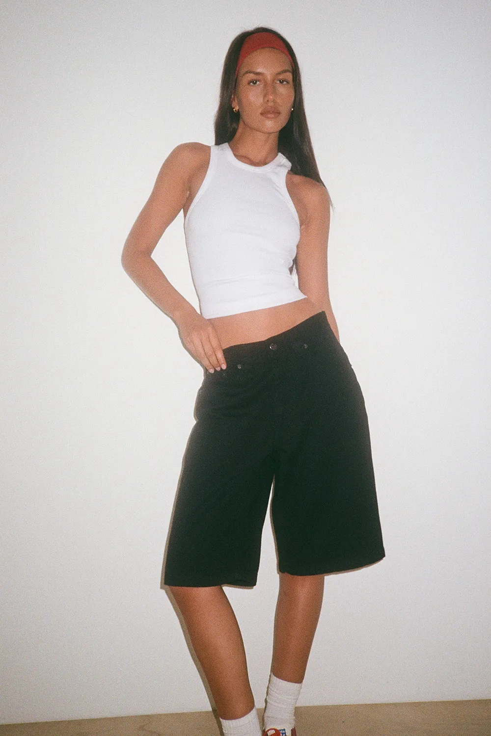 Low Rise Skater Shorts in Rinse Black Denim sold by Motel Rocks product image thumbnail 4
