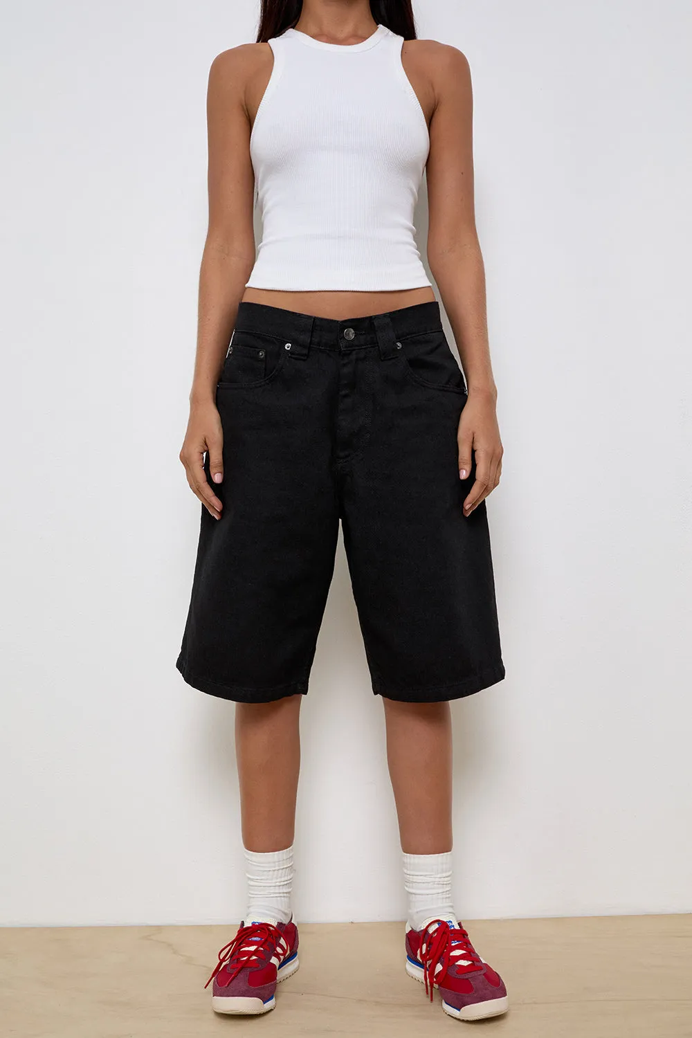 Low Rise Skater Shorts in Rinse Black Denim sold by Motel Rocks product image thumbnail 2