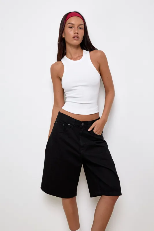 Low Rise Skater Shorts in Rinse Black Denim sold by Motel Rocks