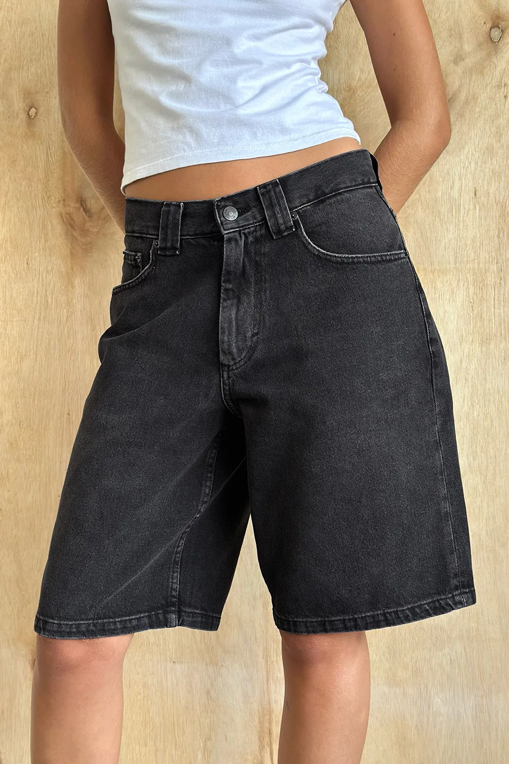 Low Rise Skater Shorts in Washed Black Grey Denim sold by Motel Rocks product image thumbnail 2